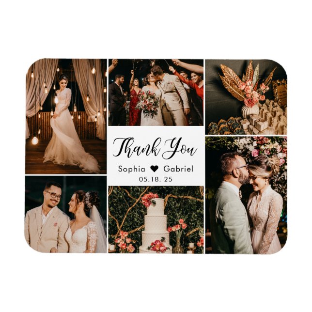 Elegant 6 Photo Collage Bröllop Tack Magnet (Horisontell)