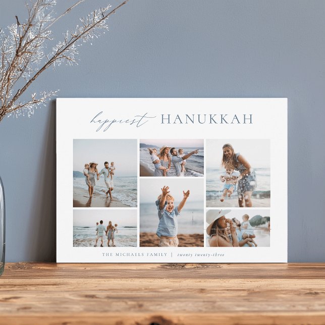 Elegant 6 Photo Collage Happiest Hanukkah Julkort (Skapare uppladdad)
