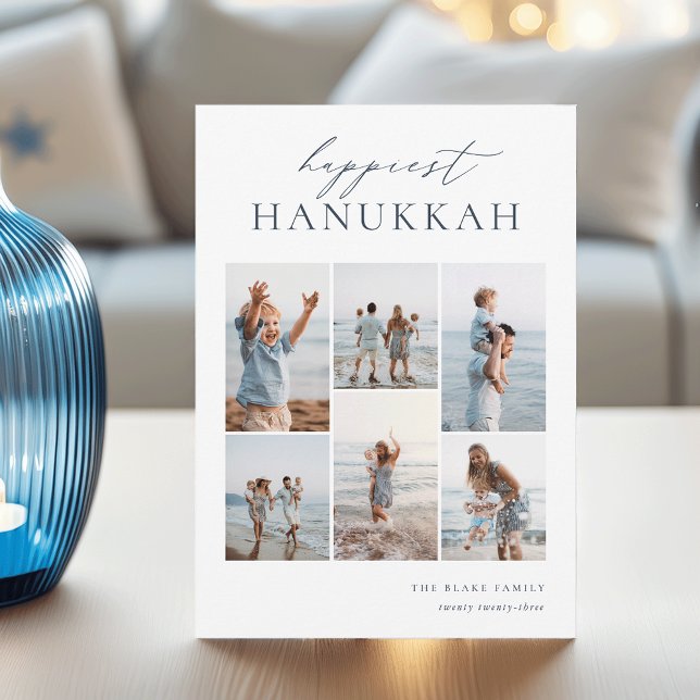 Elegant 6 Photo Collage Happiest Hanukkah Julkort (Skapare uppladdad)