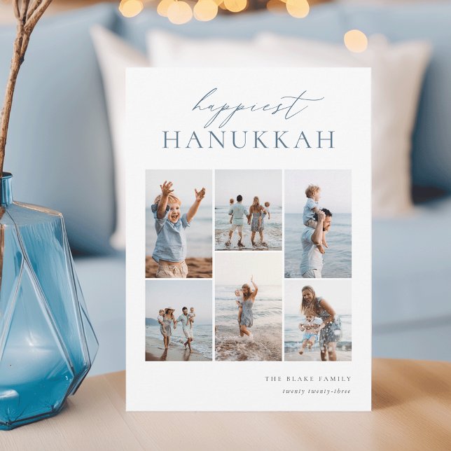 Elegant 6 Photo Collage Happiest Hanukkah Julkort (Skapare uppladdad)