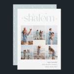Elegant 6 Photo Collage Shalom Hanukkah Julkort<br><div class="desc">glädje med dessa moderna Hanukkah-helgdagskort som innehåller 6 av dina favoritfoton i en rutnätslayout. "Shalom" visas överst i den sammankopplade texten med små stjärnor. Anpassa med din Julhälsningar,  familj namn och året i nedre högerna.</div>