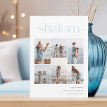 Elegant 6 Photo Collage Shalom Hanukkah Julkort<br><div class="desc">glädje med dessa moderna Hanukkah-helgdagskort som innehåller 6 av dina favoritfoton i en rutnätslayout. "Shalom" visas överst i den sammankopplade texten med små stjärnor. Anpassa med din Julhälsningar,  familj namn och året i nedre högerna.</div>