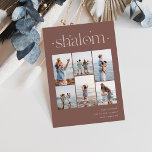 Elegant 6 Photo Collage Shalom Hanukkah Julkort<br><div class="desc">Share cheer with these modern Hanukkah holiday cards featuring 6 of your favorite photos in a grid collage layout. "Shalom" appears at the top in connected lettering adorned with tiny stars. Personalize with your holiday greeting,  family name and the year at the lower right.</div>