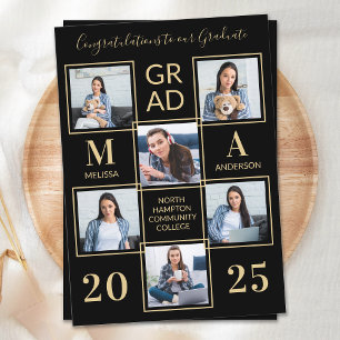 Elegant 6 Photo Personlig Black Guld Studenten Inbjudningar