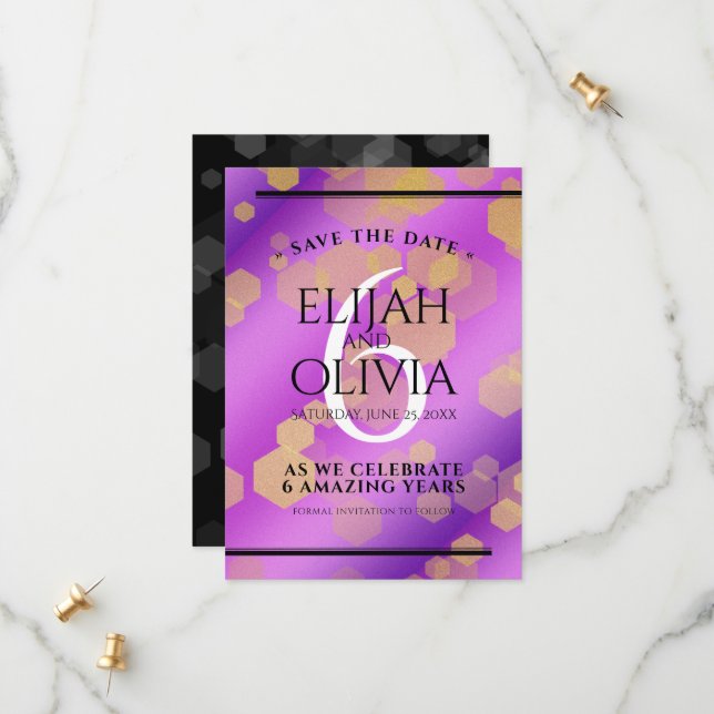 Elegant 6e Amethyst Bröllop-årsdagen Spara Datumet (Fram/Back In Situ)