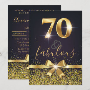 Elegant 70 & 70th födelsedag för sagolikt guld- inbjudningar