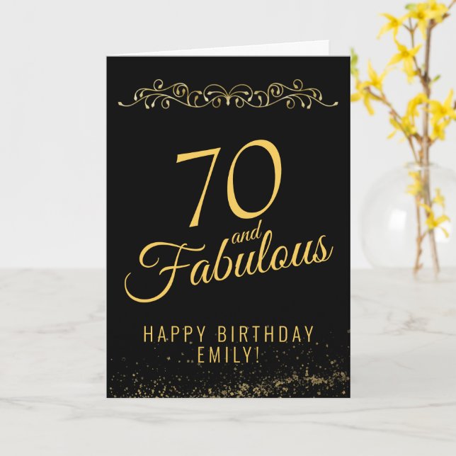 Elegant 70 and Fabulous Ornament 70th Birthday Kort (Gul blomma)