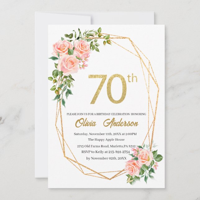 Elegant 70-års födelsedagsfirande vattenfärg Glit Inbjudningar (Framsida)