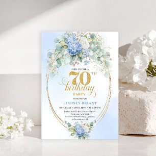 Elegant 70-års födelsedagsinbjudan Blå Hortensia G Inbjudningar