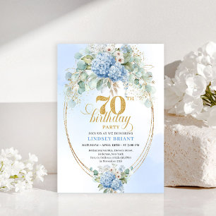 Elegant 70-års födelsedagsinbjudan Pastellblå Blom Inbjudningar