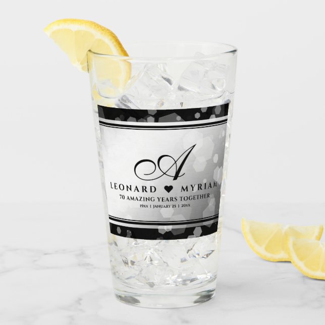 Elegant 70-års platina bröllopsjubileum glaskopp (Framsida Ice)