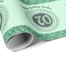Elegant 70-årsdag Grön Glitter med Ränder Presentpapper