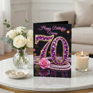 Elegant 70-årsdag Guld Lila Ametist Ros Kort