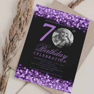 Elegant 70-årsfest med lila ljus inbjudningar