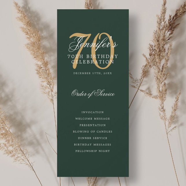 Elegant 70-årsfestprogram Guld Grön  Inbjudningar (Elegant 70th Birthday Party Program Gold Green )