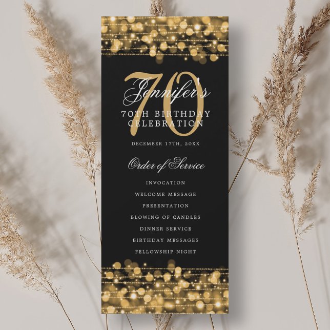Elegant 70-årsfestprogram Guld  Inbjudningar (Elegant 70th Birthday Party Program Gold )