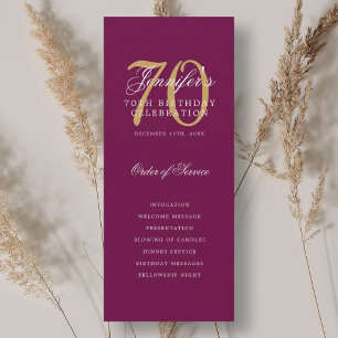 Elegant 70-årsfestprogram Magenta Guld Inbjudningar