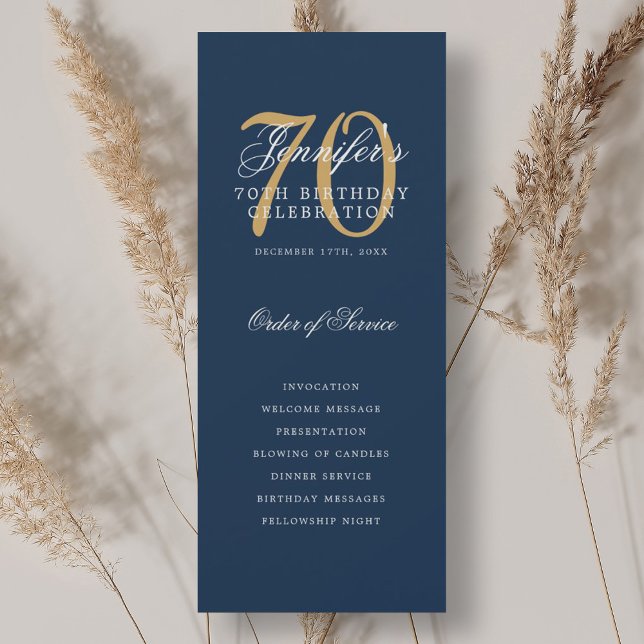 Elegant 70-årsfestprogram Navy Guld  Inbjudningar (Elegant 70th Birthday Party Program Navy Gold )
