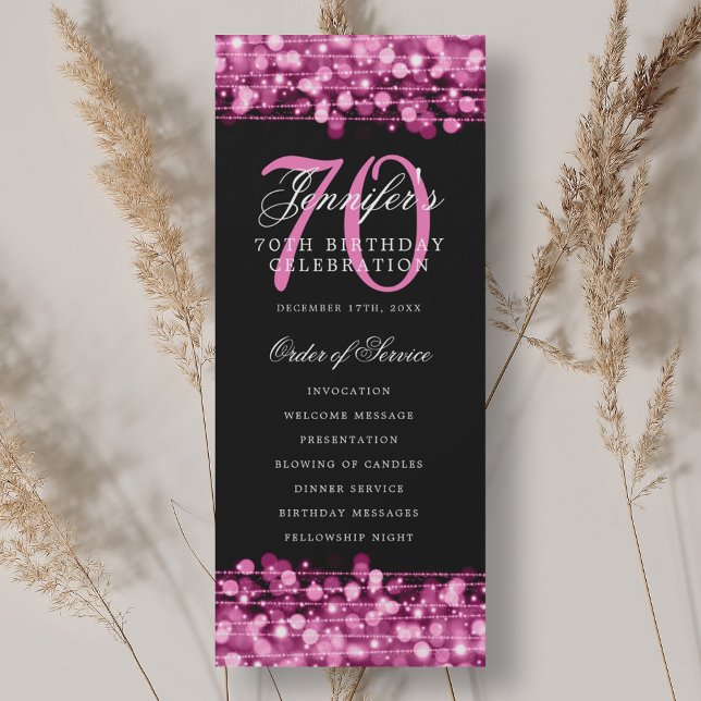 Elegant 70-årsfestprogram varmt rosa inbjudningar (Elegant 70th Birthday Party Program Hot Pink)