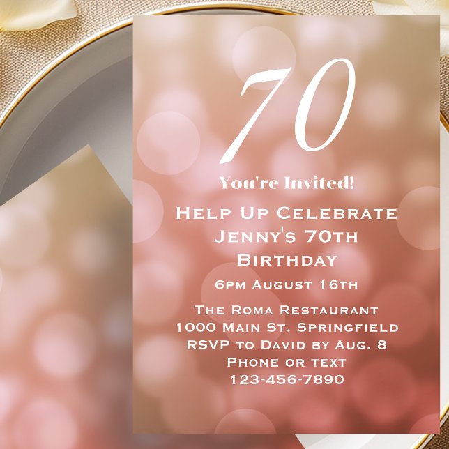 Elegant 70-årsfirande för henne i rosa Bokeh Inbjudningar (Skapare uppladdad)