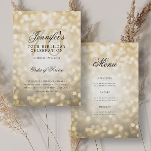 Elegant 70-årsfirande Program Guld Bokeh med meny