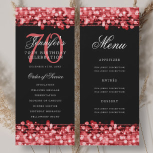 Elegant 70-årsfirande-program Ruby Red med meny Inbjudningar