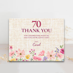 Elegant 70-årsfirande Tack Gäst - Linneblommor Kort