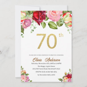 Elegant 70-årsfirande vattenfärg Glit Inbjudningar