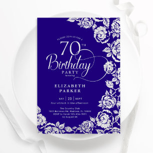 Elegant 70:e födelsedag Lila Silver Ro Inbjudningar
