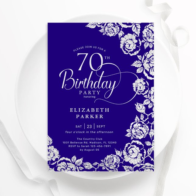 Elegant 70:e födelsedag Lila Silver Ro Inbjudningar (Skapare uppladdad)