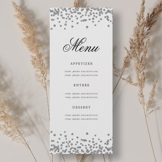 Elegant 70:e födelsedag Menu Silver Confetti Inbjudningar (Elegant 70th Birthday Menu Silver Confetti Invitation)