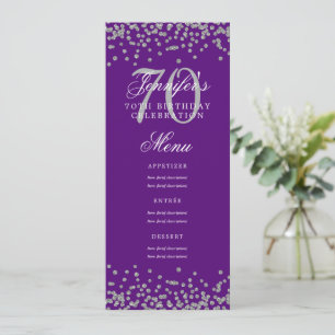 Elegant 70:e födelsedag Menu Silver Konfetti Lila Inbjudningar