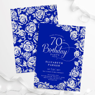 Elegant 70:e födelsedag Royalet Blue Silver Ro Inbjudningar