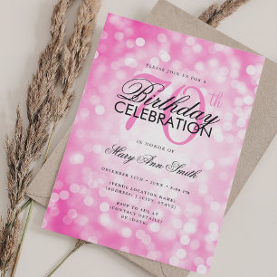 Elegant 70:e födelsedagen Glam Shock rosa Shimmer Inbjudningar