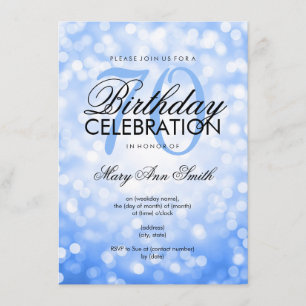 Elegant 70:e Födelsedagsfesten Blue Glitter Ljus Inbjudningar