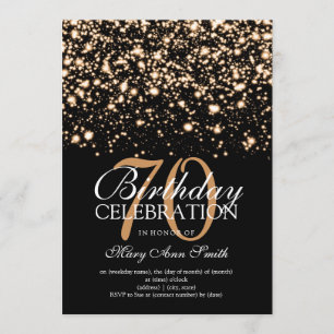 Elegant 70:e Födelsedagsfesten Guld Midnight Glam Inbjudningar
