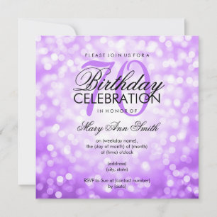 Elegant 70:e Födelsedagsfesten Lila Glitter Ljus Inbjudningar