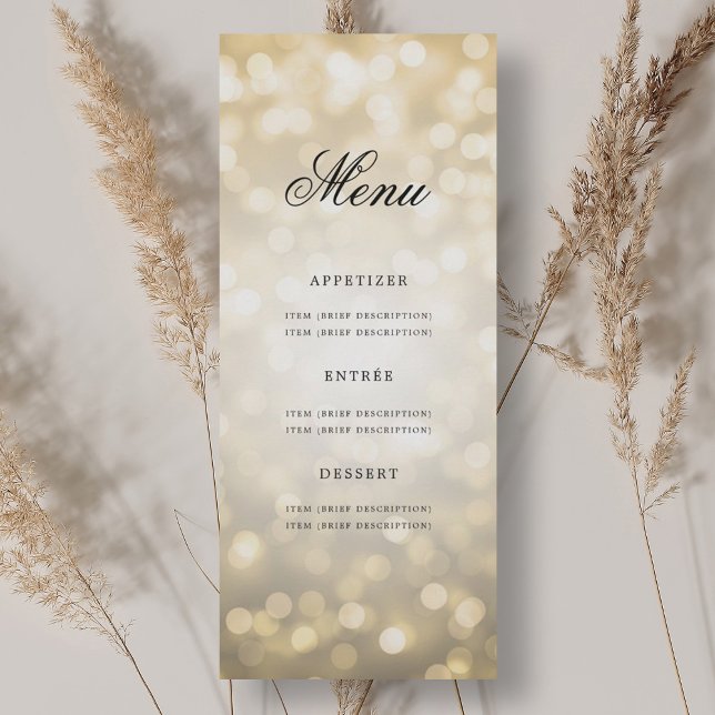 Elegant 70:e Födelsedagsfesten Menu Guld Bokeh Inbjudningar (Elegant 70th Birthday Party Menu Gold Bokeh Invitation)