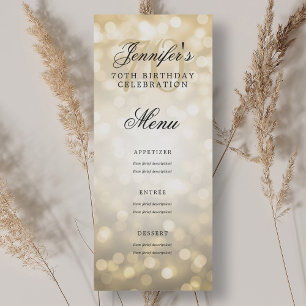 Elegant 70:e Födelsedagsfesten Menu Guld Bokeh Lju Inbjudningar