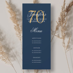 Elegant 70:e Födelsedagsfesten Menu Guld marinblåt Inbjudningar