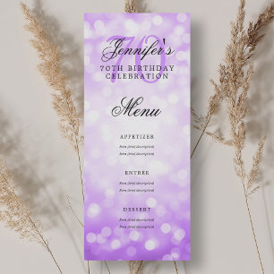 Elegant 70:e Födelsedagsfesten Menu Lila Bokeh Inbjudningar