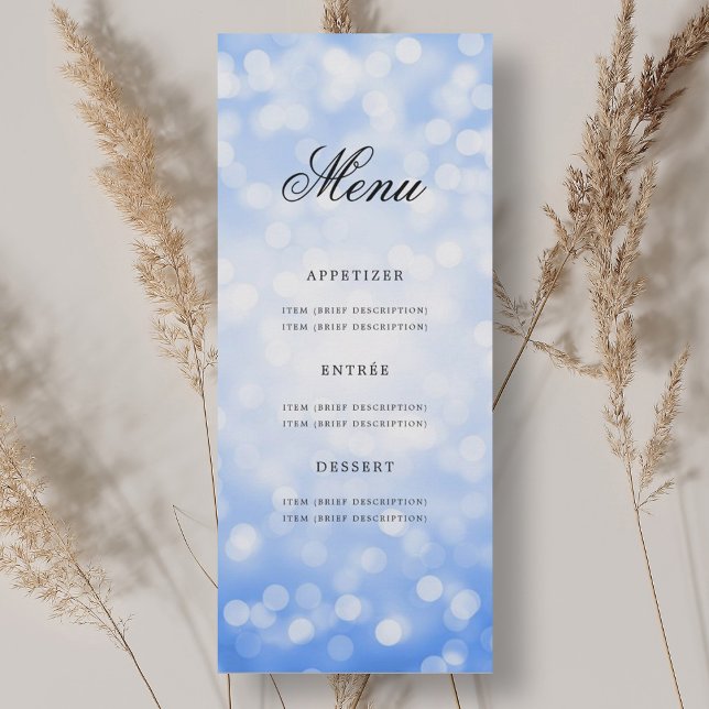 Elegant 70:e Födelsedagsfesten Menu Navy Blue Boke Inbjudningar (Elegant 70th Birthday Party Menu Navy Blue Bokeh Invitation)