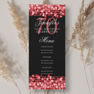 Elegant 70:e Födelsedagsfesten Menu Ruby Red Ljus Inbjudningar