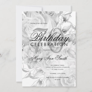 Elegant 70:e Födelsedagsfestens Blommigt Silver Wh Inbjudningar