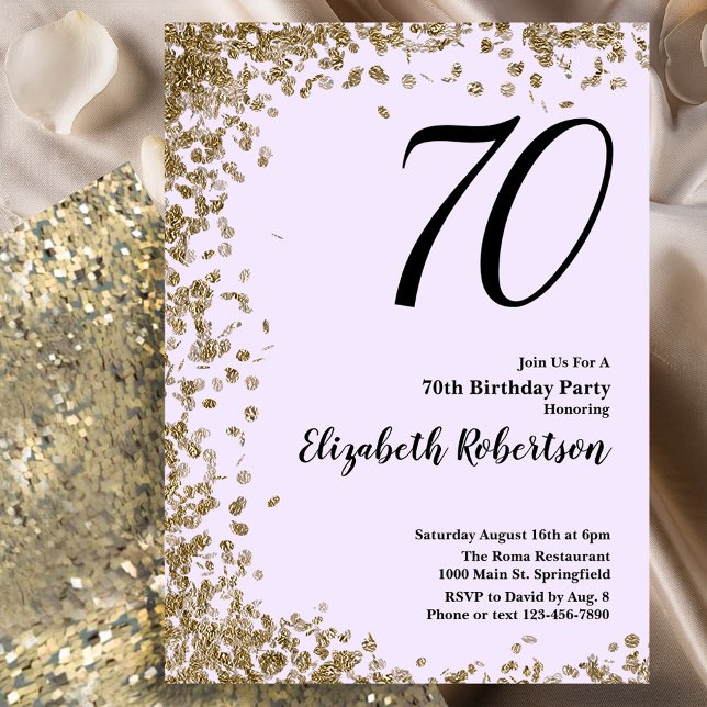 Elegant 70:e födelsedagsinbjudan Guld Sequins Inbjudningar (Skapare uppladdad)