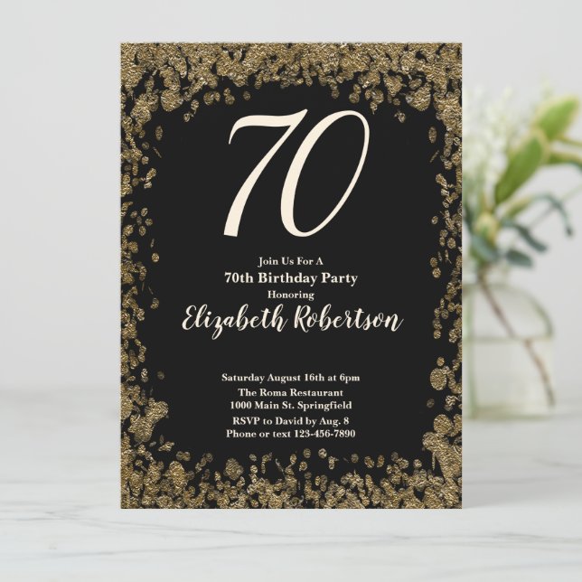 Elegant 70:e födelsedagsinbjudan med Guld-sekvense Inbjudningar (Stående Fram)