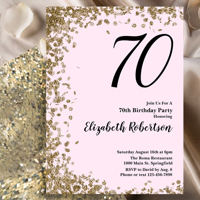 Elegant 70:e födelsedagsinbjudan Rosa Guld Sequins Inbjudningar (Skapare uppladdad)