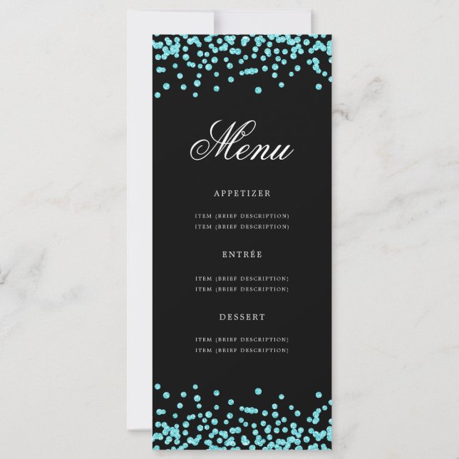 Elegant 70:e födelsedagsmenyn Teal Confetti Black Inbjudningar (Baksida)