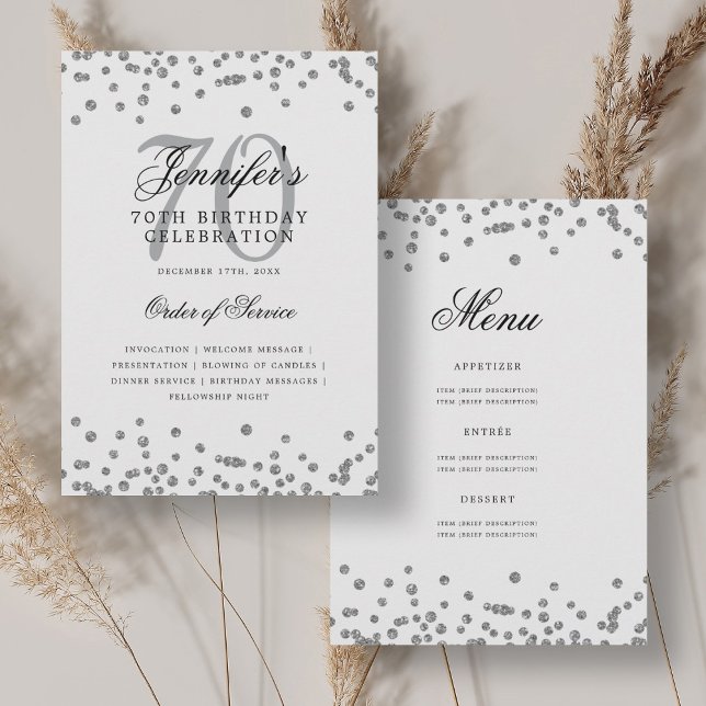 Elegant 70:e födelsedagsprogrammet Menu Silver Inbjudningar (Elegant 70th Birthday Program Menu Silver )