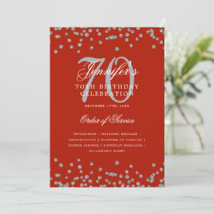 Elegant 70:e födelsedagsprogrammet Menu Silver Red Inbjudningar